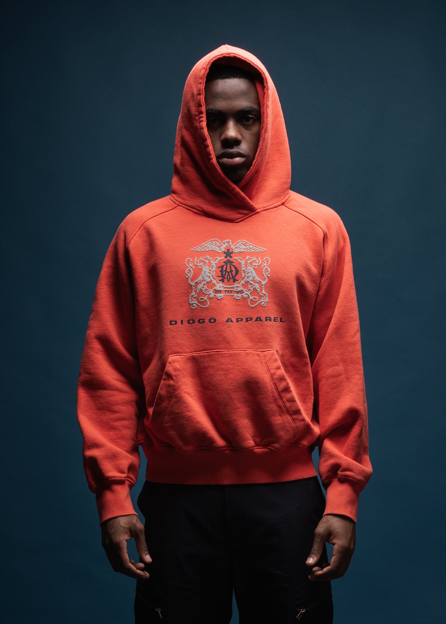 DIÖGÖ HERALDIC RAGLAN HOODIE-ORANGE